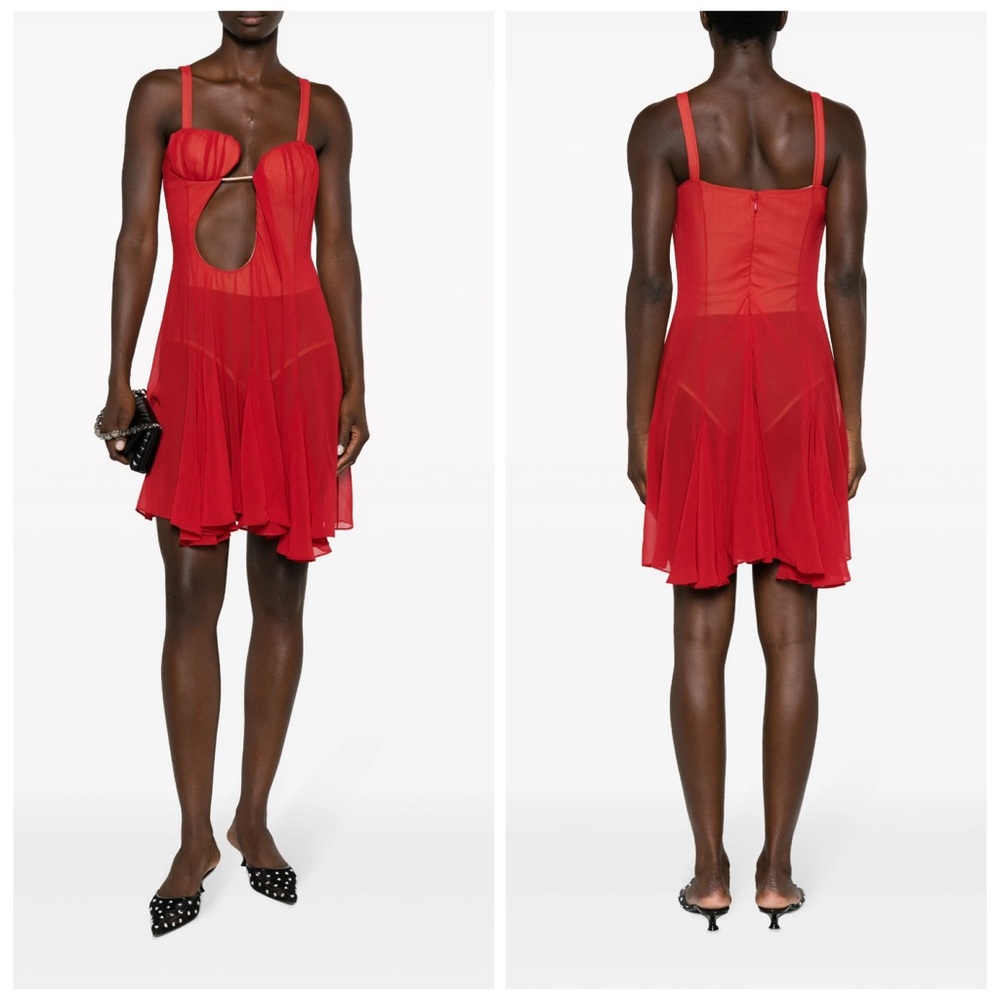 Nensi Dojaka Red Mini Dress Silk Tulle Cutout Sheer M Cocktail Party NWT 🟠